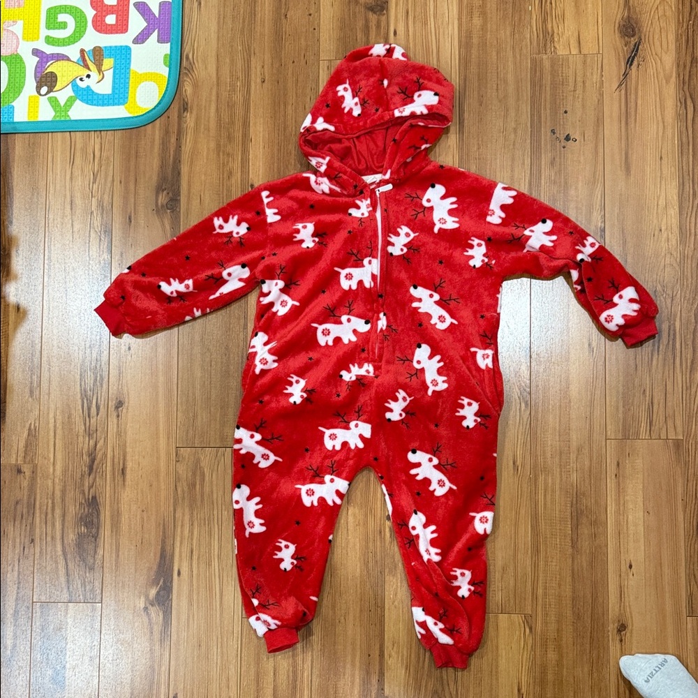 Red Kids One Piece with White Bear Pattern